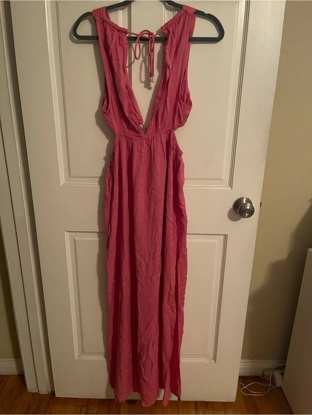 l*space Pink Backless Deep-V Maxi Dress with Tie Back